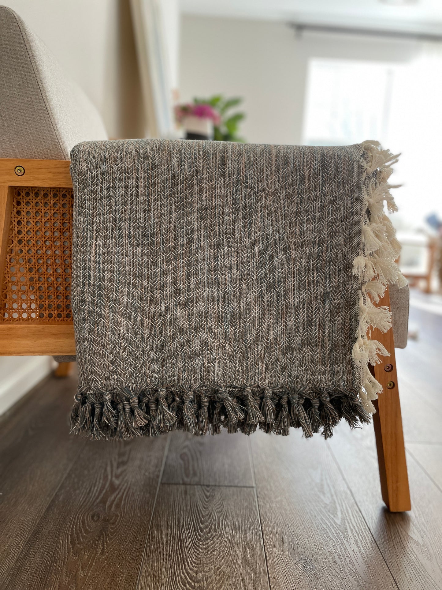Deep green Gray Paris 100% Cotton Blanket Throw