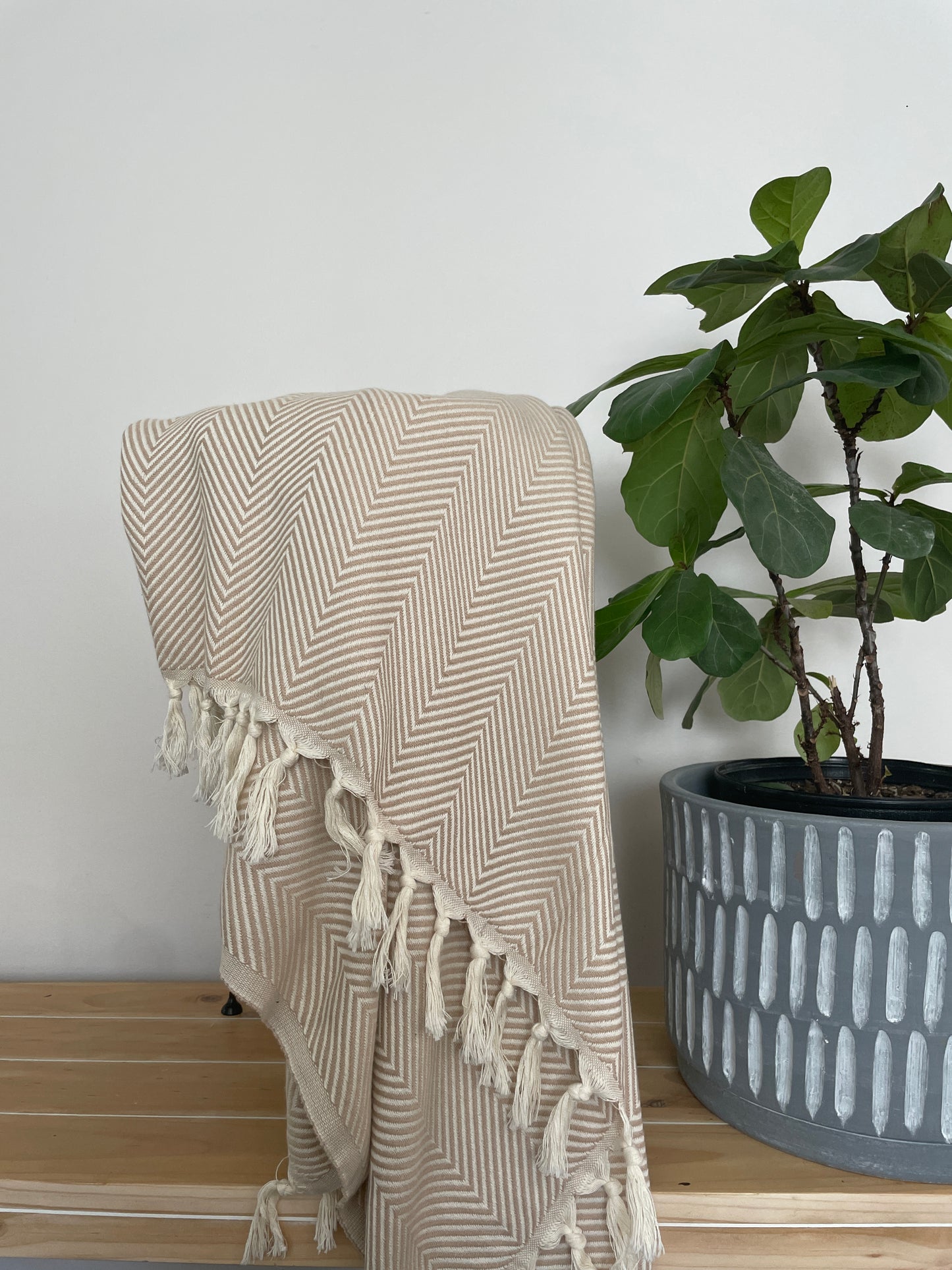 Luna Reversible Chevron Cotton Turkish Throw Blanket