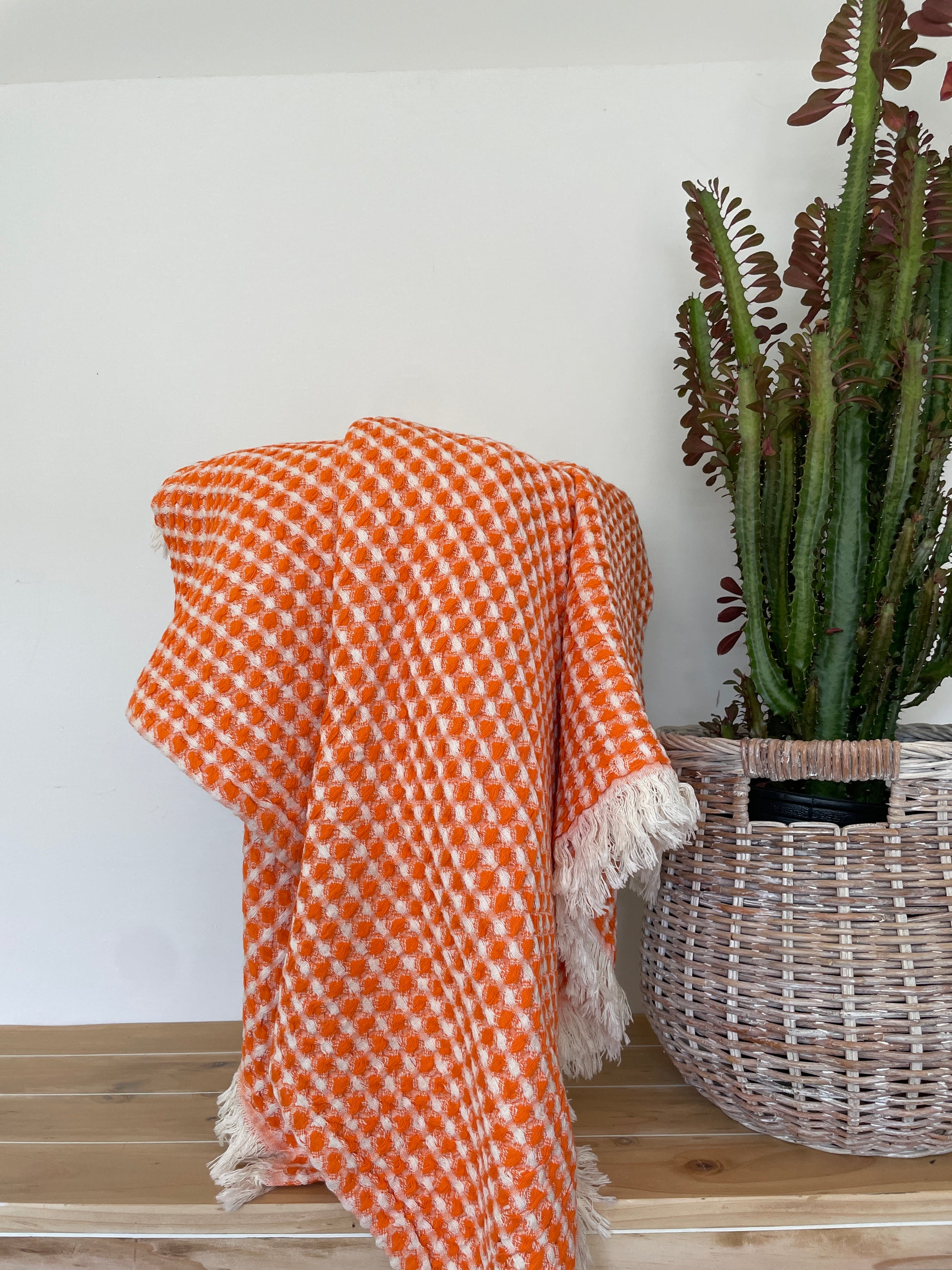 Cloud Orange Waffle 100% Cotton Blanket 