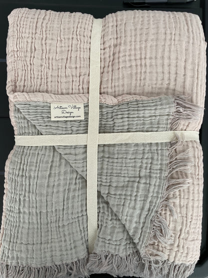 Madison Park Crinkle  4 layer Cotton Muslin Blanket-3 sizes-2 colors