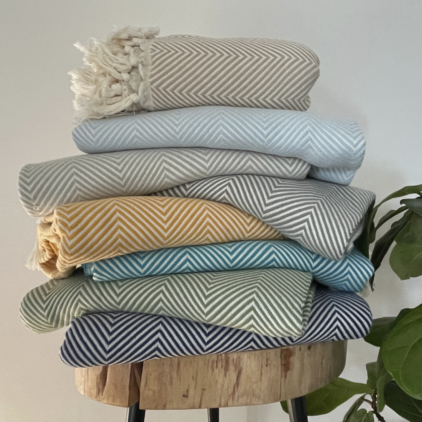 Luna Reversible Chevron Cotton Turkish Throw Blanket