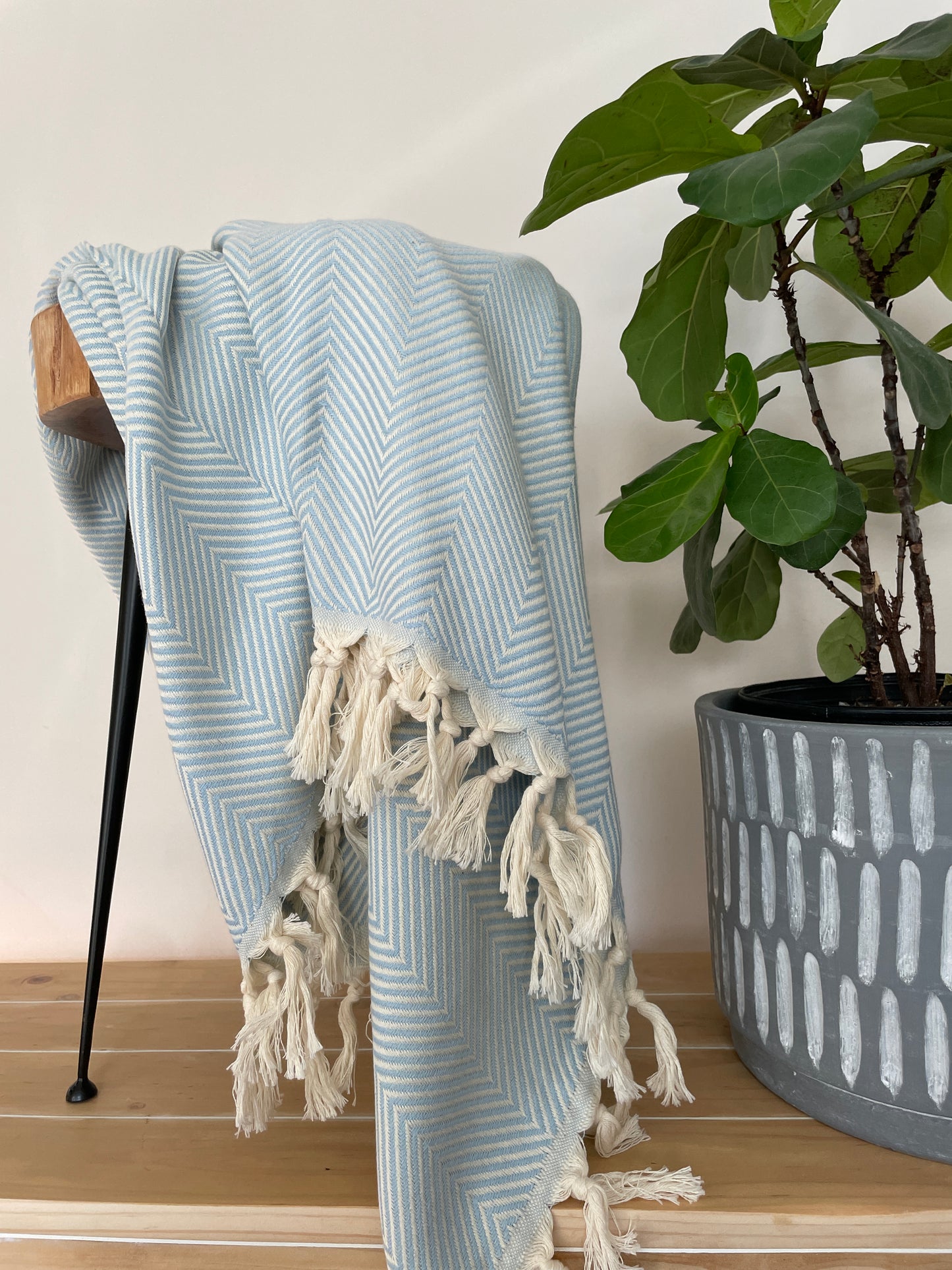 Luna Reversible Chevron Cotton Turkish Throw Blanket