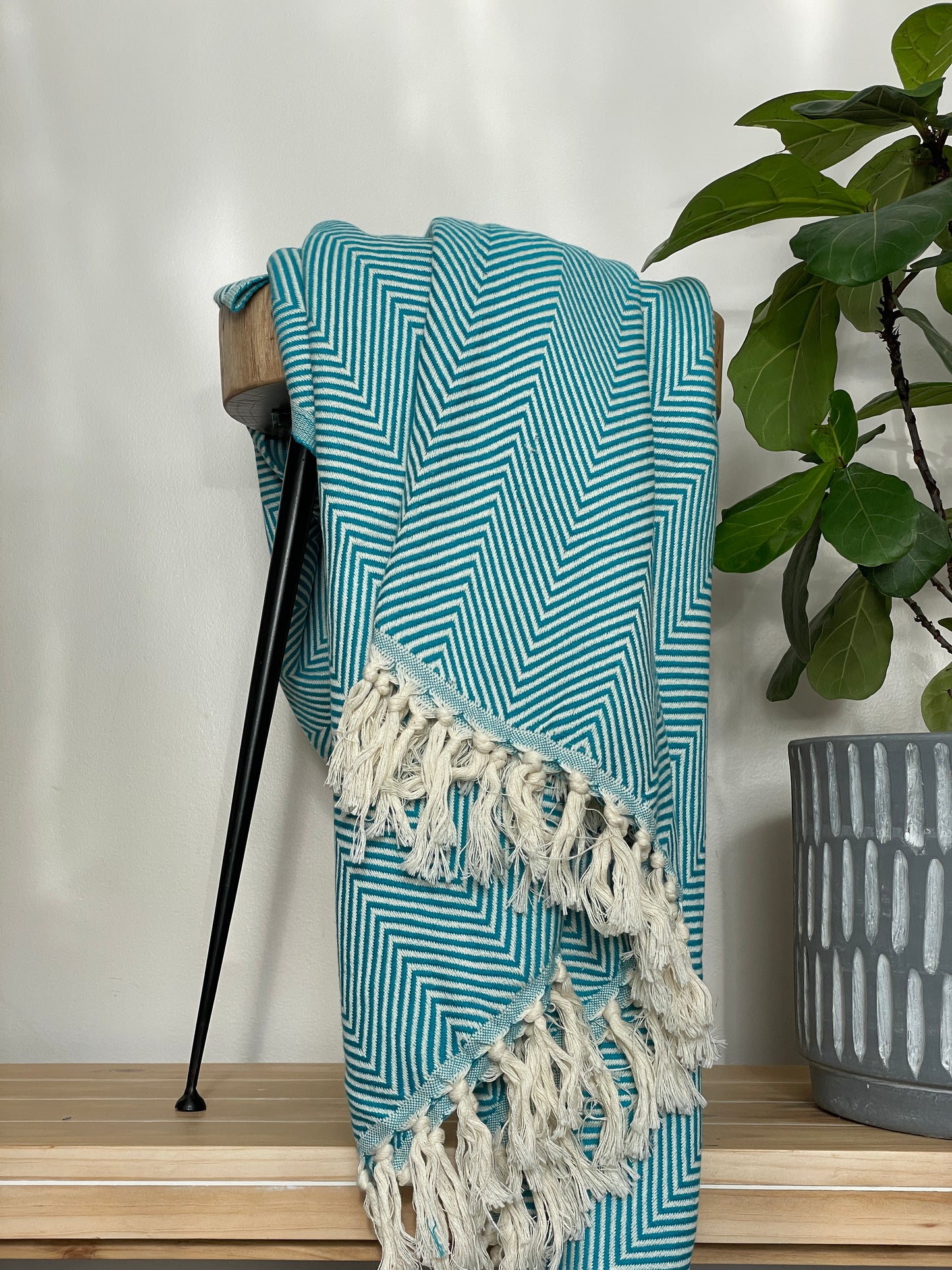 Luna Reversible Chevron Cotton Turkish Throw Blanket