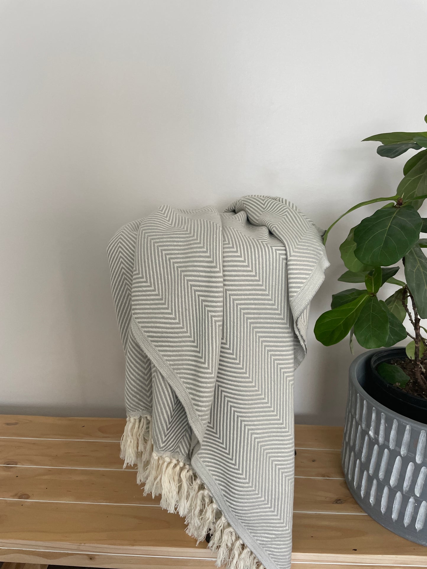 Luna Reversible Chevron Cotton Turkish Throw Blanket